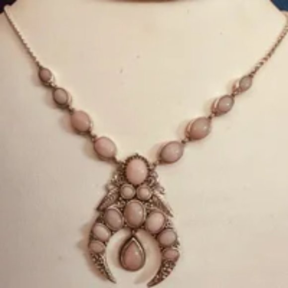 Pink Opal Squash Blossom Naja Necklace 18 Inches in 925 Sterling Silver NWT - Picture 5 of 8